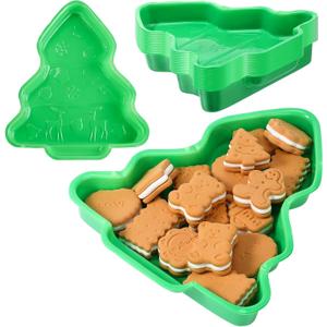 Zopeal 12 Pieces Christmas Tree Mitten Sock Shaped Plates, 3D Food Reusable Snack Tray, Cookies, Chips, Candy Dip Dessert Plates for Christmas Party Supplies Decorations Platter (Tree)
