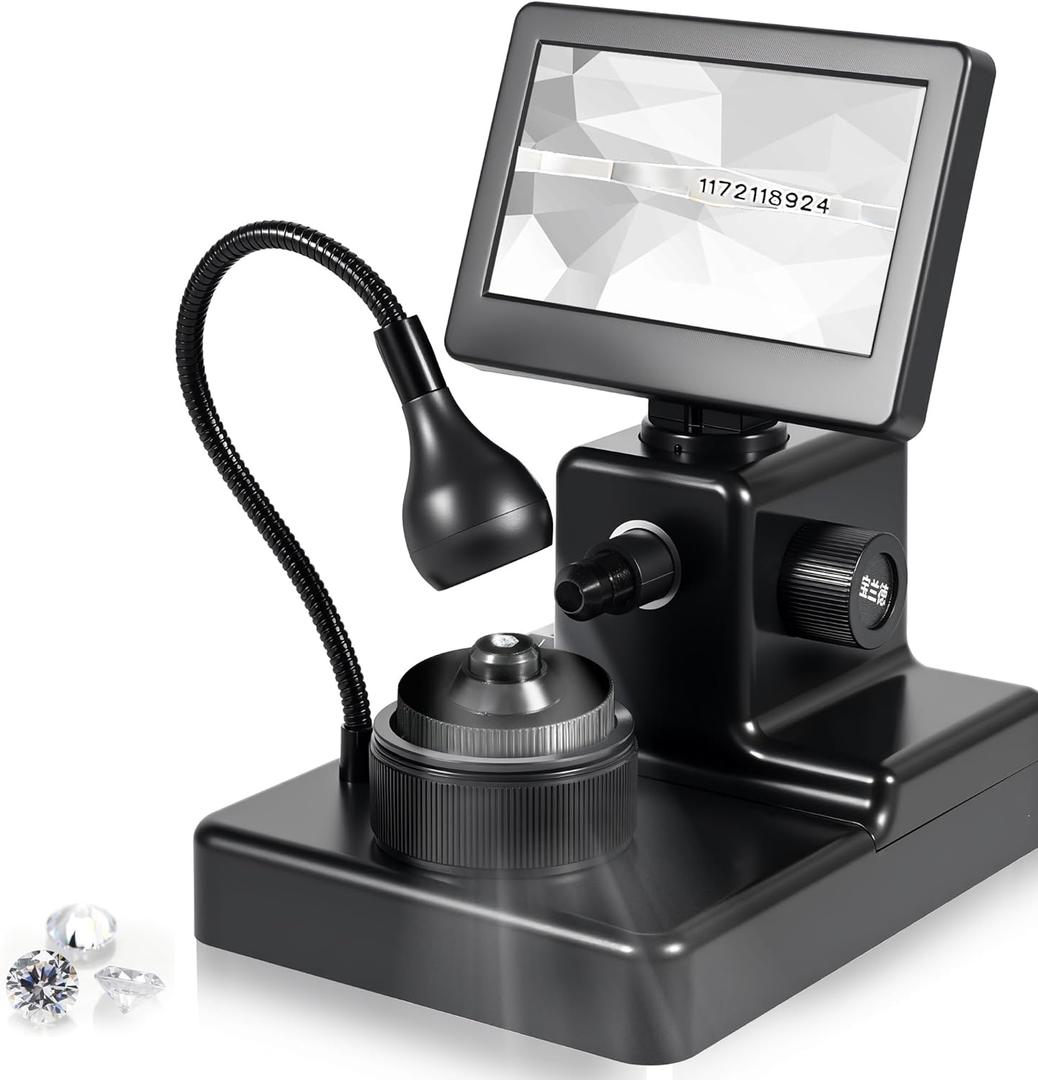 4.3 inch LCD Digital Microscope, Rechargeable Portable Lab Soldering Coin Microscope, 50-1000X Pro Diamond Tester with Multi-Angle LED Fill Light for Diamond Laser Inscription Girdle Viewer Jewelers