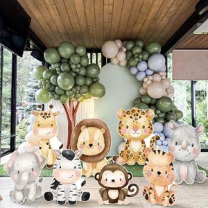 8 Pcs Safari Baby Shower Birthday Decoration 20 Inch Large Plastic Safari Cutouts with Stand Jungle Forest Animals Cutouts Woodland Photography Nursery Birthday Decorations