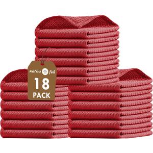 Native Fab Waffle 18 Pack Dish Cloths - 100% Cotton, 12"x12", Absorbent, Quick Drying, Washable Towels for Cleaning, Cooking & Baking - Ideal for Home, Hotels, Bars, Restaurants, Multiple Use - Red