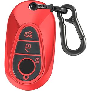 Kirsnda for Mercedes Benz Key Fob Cover with keychian,TPU Protection Key Case Compatible with E Class S Class G Class smart Remote Key (Red,3 Button)