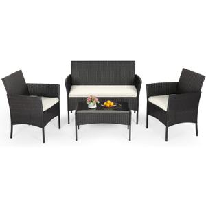 FDW | 4-Piece Patio Furniture Set | Black | Outdoor Wicker Furniture with Coffee Table | Modern Rattan Chairs Conversation Set | Outdoor Seating | Weather-Resistant | for Porch, Garden, Lawn