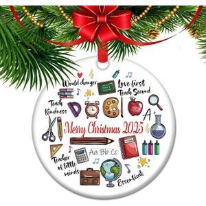 New Teacher Christmas Ornament 2025 First Christmas As Teacher Gift Educator Keepsake Ceramic Apple School Memory Decor