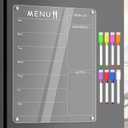 Acrylic Menu Board for Kitchen Weekly Meal Planner Magnetic Planning Board w/ 8 Markers, Clear Weekly Calendar for Fridge Refrigerator Dry Erase Board Noteboard to Do Grocery Shopping List, 12x9