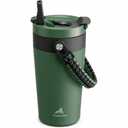 16 Oz Insulated Coffee Mug for Commuters: 2-in-1 Straw Flip Lid, Keep Cold 24H, Fit in Car Cupholder, Leakproof, Stainless Steel Coffee Tumbler with Handle for Office, Travel, Gifts and Home (Forest)