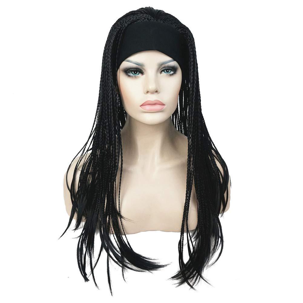Aimole Long Braided Wigs Crochet Hair Fully Hand Tied Twist Braided With Headband Half Wig(1-Black)