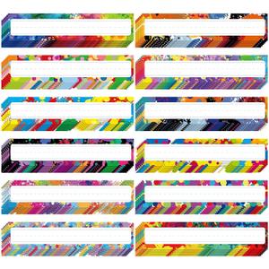 72 Pcs Classroom Desk Name Plate Tags Colorful Nameplates Confetti Labels with 200 Pcs Point Dots for Kids Kindergarten Preschool Students Teachers School Supply Bulletin Board (Oil Painting Style)
