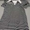 BLENCOT Women's Casual Polo V Neck T Shirt Striped Dress Summer Puff Short Sleeve MIdi Dresses (S)