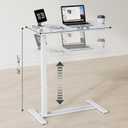 FLEXISPOT H7 Adjustable Overbed Bedside Table with Wheels Pneumatic Mobile Standing Laptop Desk Rolling Computer Cart Movable Overbed Table Hospital Home Use (31.5" W x 17.7" D, White Large)