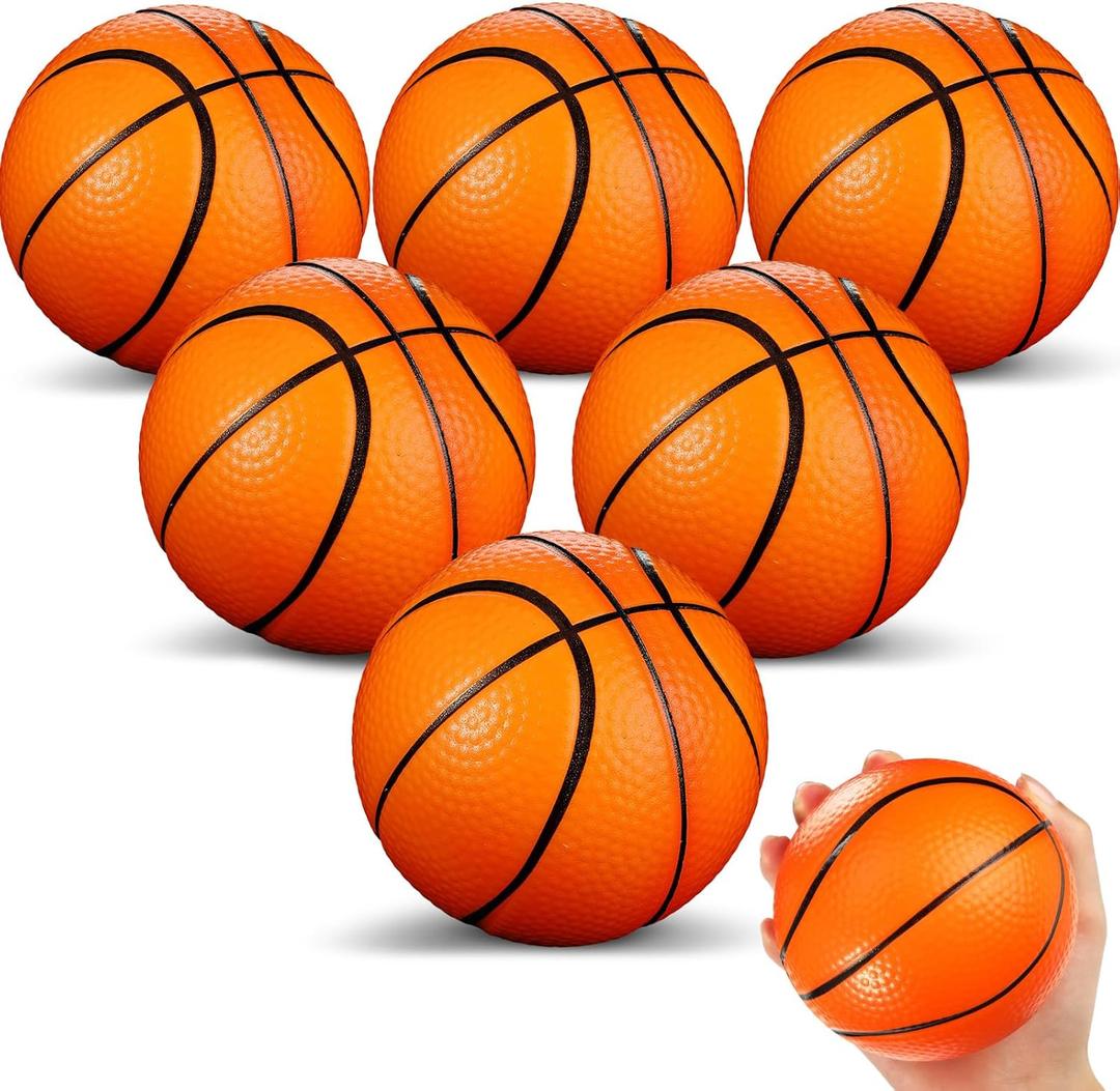 6 Pcs 5'' Mini Foam Basketballs for Kids Adults Orange Squeeze Stress Ball Safe Soft Replacement Pool Beach Basketball for Indoor Hoop Toddler Quiet Bouncy Sport Game