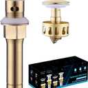 Bathroom Sink Drain with Overflow, Brushed Gold Sink Drain for Bathroom Sink, Universal Stainless Steel Gold Sink Drain, Pop Up Drain Stopper with Detachable Basket