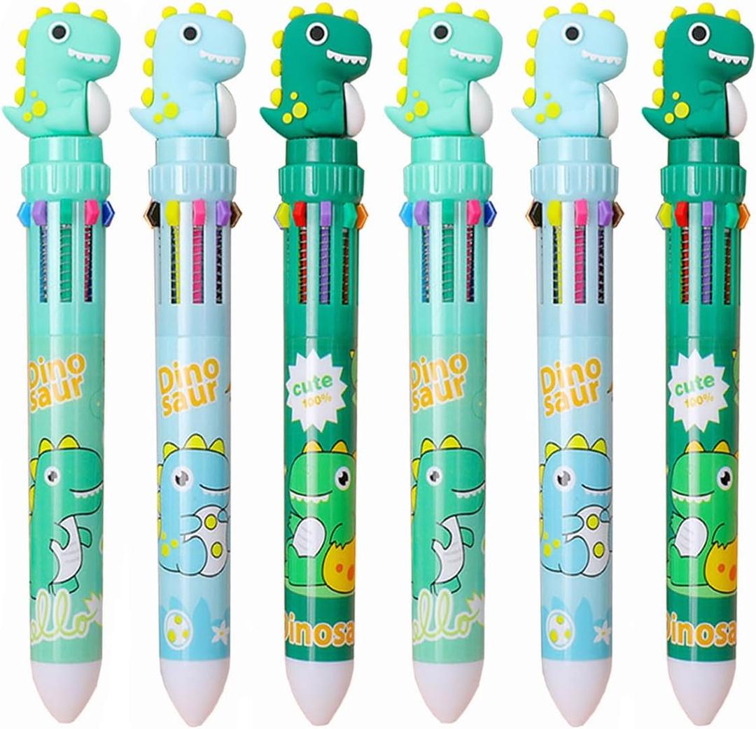 Cute Kawaii Dinosaur 10-in-1 Multicolor Pens, 10 Colors Cartoon Animals Ballpoint Pens, Novelty Fun Office Writing Stationery Supplies Gifts, 6 Pack
