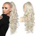 REECHO Ponytail Extension, 24" Claw Clip in Long Curly Wavy Ponytail Hair Extension Jaw Clip on Pony Tails Hairpiece for Women - Light Blonde