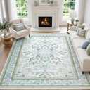 DCX 8x10 Area Rug Living Room: Washable Botanical Carpet Blue and Green