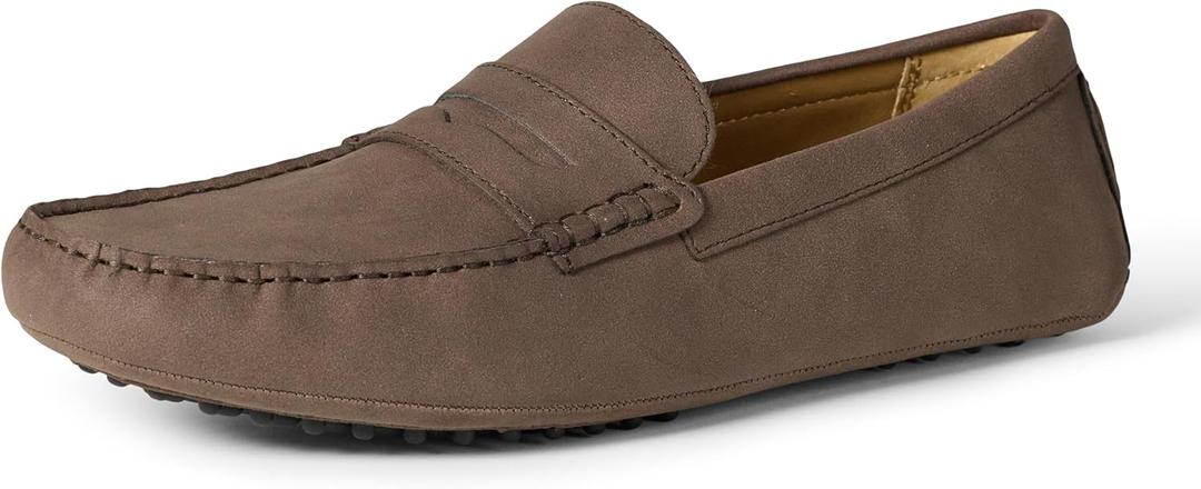 Amazon Essentials Men's Casual Driving Moc Loafers Slip-On Shoes (8, Brown Faux Suede)
