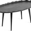 Kate and Laurel Alessia Modern Oval Coffee Table; 34 x 20 x 15; Black; Metal Living Room Table for Storage and Display with Antique Deckled Edge Detailing