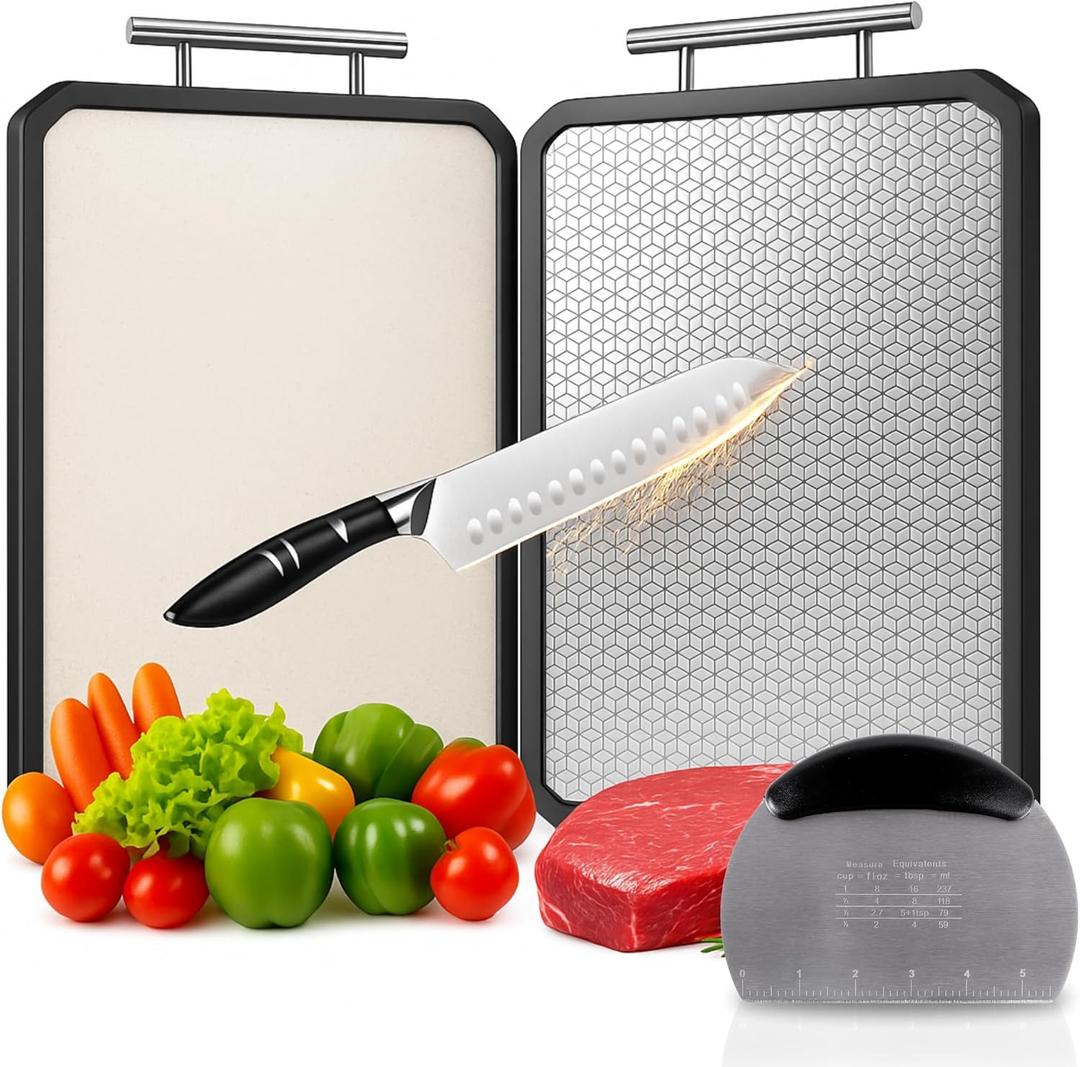 PurpleDove Double-Sided Cutting Board Set [Large] SS304 Stainless Steel Chopping Boards | Stain-Resistant, Non-Porous | Reversible Chopping Board for Meat & Vegetables