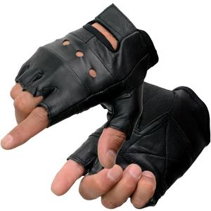 Milwaukee Leather SH216 Men's Black Leather Gel Padded Palm Fingerless Motorcycle Hand Gloves W/Breathable Open Knuckle, (Large)