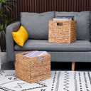 Wicker Storage Basket Foldable Hyacinth Storage Box Set of 2, 12x12x12 Inch - Handmade Woven Basket for Closet,Shelf Organization & Decor