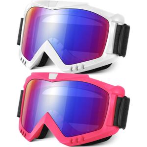 Motorcycle Goggles, Dirt Bike Goggles Offroad Riding ATV Motocross Protective UTV Helmet Glasses for Adults Youth (2 Pack, 1-multicolored+multicolored)