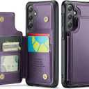 Vinich for Samsung Galaxy S25 Wallet Case with Card Holder, RFID Blocking Credit Slots Kickstand Shockproof Phone Cover for Women Men, Purple