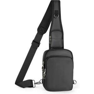 BROADREAM Mini Crossbody Sling Bag, Small Chest Bags Dual Pocket with Zipper Lock, RFID Blocking & Water Resistant Women Men (Gray)