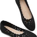 Mesh Ballet Flats Shoes for Women,Womens Flats Dressy Comfortable,Women's Dress Shoes with Flower Eyelets,Slip on Casual Walking Flats, Black US 12