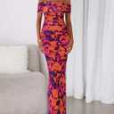 BTFBM Cocktail Dresses for Women 2026 Elegant Classy Off Shoulder Bodycon Mesh Slit Floral Maxi Spring Summer Dress (L)