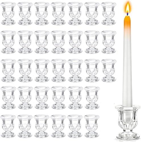 41 Pcs Clear Glass Taper Candle Holders Bulk, 2.5 Inch Small Candlestick Stands, Elegant Table Centerpieces for Wedding, Christmas, Valentine’s Day, Party, Home and Dining Room Decorations (Clear)