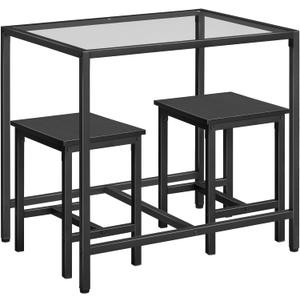 HOOBRO Mordern Dining Table Set, Glass Dining Room Table Set for Small Spaces, Kitchen Table and Chairs for 3 Table with Chairs Home Furniture Rectangular, Black BK80CZ01