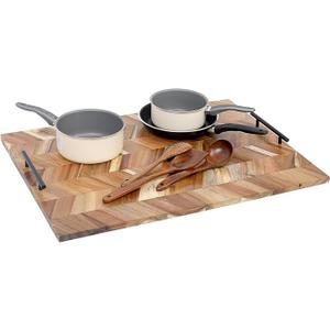 Noodle Board Stove Cover Wood with Handles, Wooden Stovetop Cover Board for Gas Stove and Electric Stove Top, kitchen sink cover for counter space, Acacia, Size 22 x 29.5 Inch