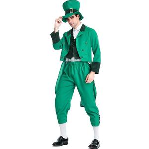 Men St Patricks Day Costume 6PCS Leprechaun Costume Men Green Irish Outfit with Hat Necklace, Glasses, Socks, M