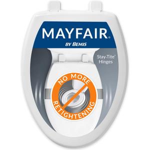 Mayfair Collins Slow Close Toilet Seat, Durable Plastic Seat with Extra Stability Bumpers and Secure Hinges, Made in USA, Elongated, White