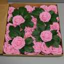 Bright Creations 136-Piece Artificial Flowers Crafting Kit with 60 3-Inch Foam Roses, 60 Stems, and 16 Plastic Leaf Bundles for Table Centerpieces, Faux Floral Arrangements, and Fake Bouquets (Pink)