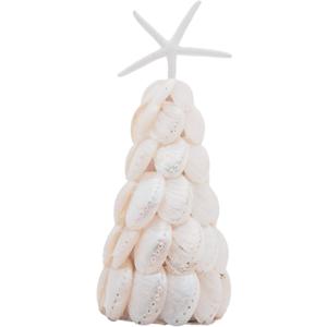 Freestanding Holiday Decor- Whitened Faux Abalone Shell Christmas Tree, Beach Themed Decoration, 10 Inches
