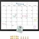 Dry Erase Monthly Calendar Whiteboard, Magnetic Whiteboard for Wall, Solid Pine Wood Black Framed Message BoardHanging Board for Office, Home School, 17.7"x 23.6"(YL-BK-4560-B)