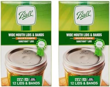 Ball Mason Jar Lids with Bands, Wide Mouth, 12 CT