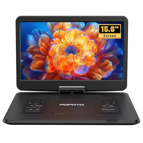 POFOTO 17.5” Portable DVD Player with 15.6” Large HD Screen, 6 Hours Rechargeable Battery, Dual Speakers, Region Free, Remote Control, Support Multi-Format Sync TV, USB/SD, Black, Missing Remote & Charger