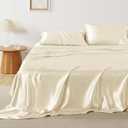 Bedsure Satin Sheets Full Size - 4 Piece Silky Bedsheets with 15 Inches Deep Pocket Fitted Bedsheet,1 Flat Sheet, 2 Satin Pillowcases, Good for Hair & Skin (Full, Cream)