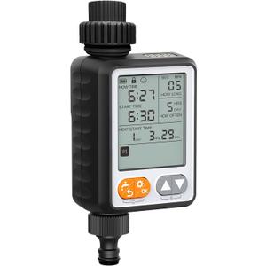 Sprinkler Timer for Garden Hose, 10 Programmable Water Timer with with Auto Rain Delay, IP54 Waterproof 3.3 Large LCD Drip Irrigation System Timers for Plant, Yard, Lawns, Outdoor (1 Zone Black)