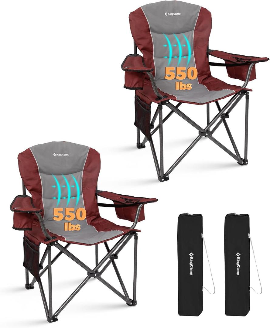 KingCamp Oversized Camping Chairs, 550lb Heavy Duty with Lumbar Support
