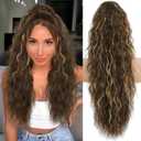 Ponytail Extension, Claw Clip on Pony tails Hair Extension for Women 28 Inch Long Wavy Curly Fake Ponytail Clip in Hair Pieces for Women Fluffy Natural Looking (Chocolate Brown with Blonde Highlights)