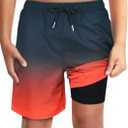 LUCOWEE Boys Swim Bathing Trunks Soft Compression Liner no-Chafing Swimming Shorts Quick Dry Light UPF 50+ Quality Swimsuit (14-16, Black Red Ombre)