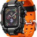 ULTIMAL Rugged Case with Band for Apple Watch 44mm,Compatible with Apple Watch Series SE 3/SE 2/SE Generation/6/5/4, Military Grade Shockproof Bumper Cover for iWatch Tactical Band Men (Orange, 44mm)