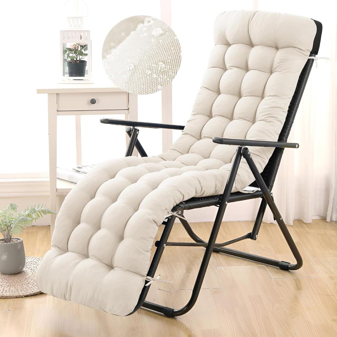 Patio Lounge Chair Cushion, Waterproof Zero Gravity Chair Cushions with Ties, 66x21x4 Inches Chaise Lounge Chair Cushion for Outdoor Indoor Furniture, Cream (Only Cushion) (1P)