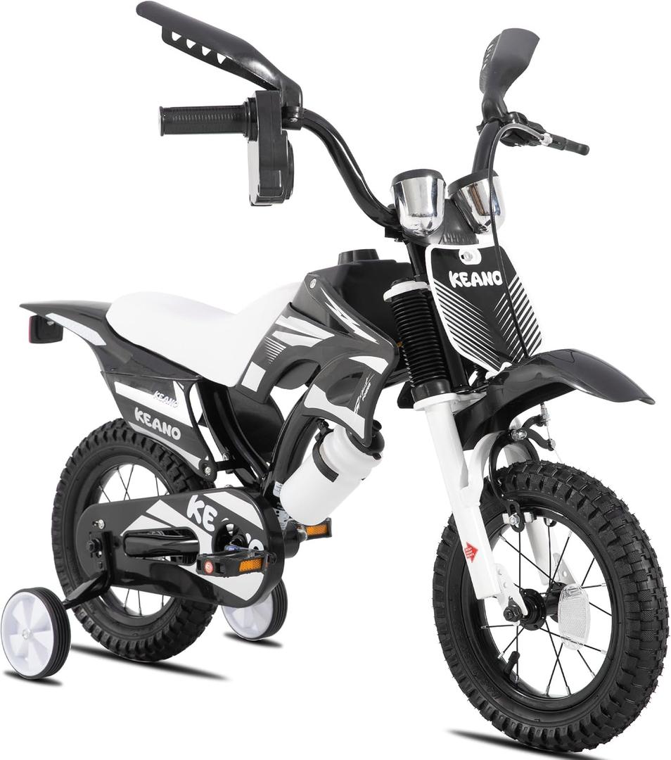 KEANO 12" Motocross Kids Bike for 2-4 Yrs Training Wheels, Black