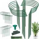 24 Pack Plant Support Stake, Half Round Metal Garden Plant Stake, Green Plant Support Ring, Border Support with Plant Lables & Plant Clips for Outdoor Indoor Plants, Vegetable, Flowers 16x10inch-24Pack