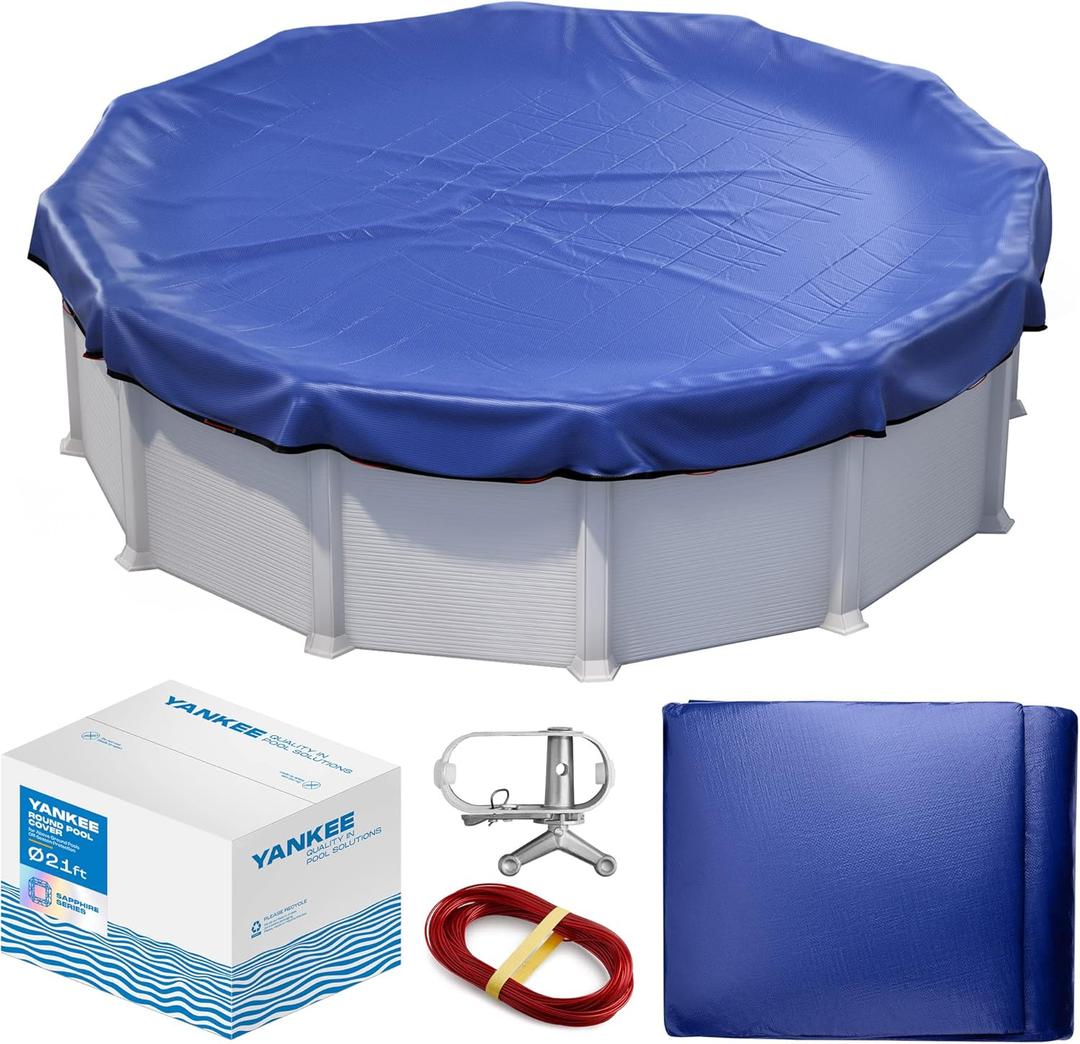 Winter Pool Cover 21 ft Round for Above Ground | Extra Thick & Durable Above-Ground Pool Cover | Sapphire Series of Premium Cold- and UV-Resistant Pool Cover | by Yankee Pool Pillow (Blue)