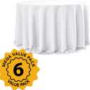 6-Pack White Round Tablecloths, 132 Inches, Stain-Resistant Polyester for 6-8 Ft Round Tables - Washable Table Covers for Weddings, Banquets, Birthday Parties, Events