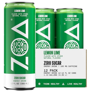 ZOA Energy Sugar Free Energy Drinks With Electrolytes For Hydration, Lemon Lime - 12 Fl Oz (12-Pack), Best By:  04/16/2025